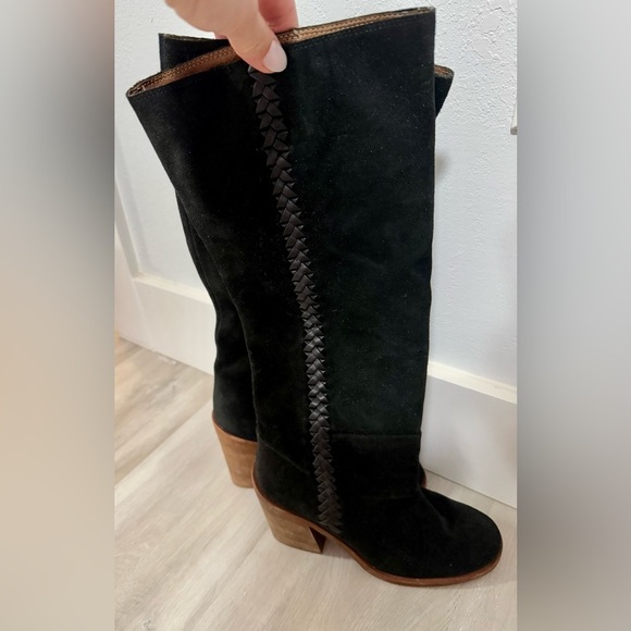 UGG Maeva Suede Knee High Boots Black Whipstitched Leather SZ 7 Runs Small - Picture 3 of 14